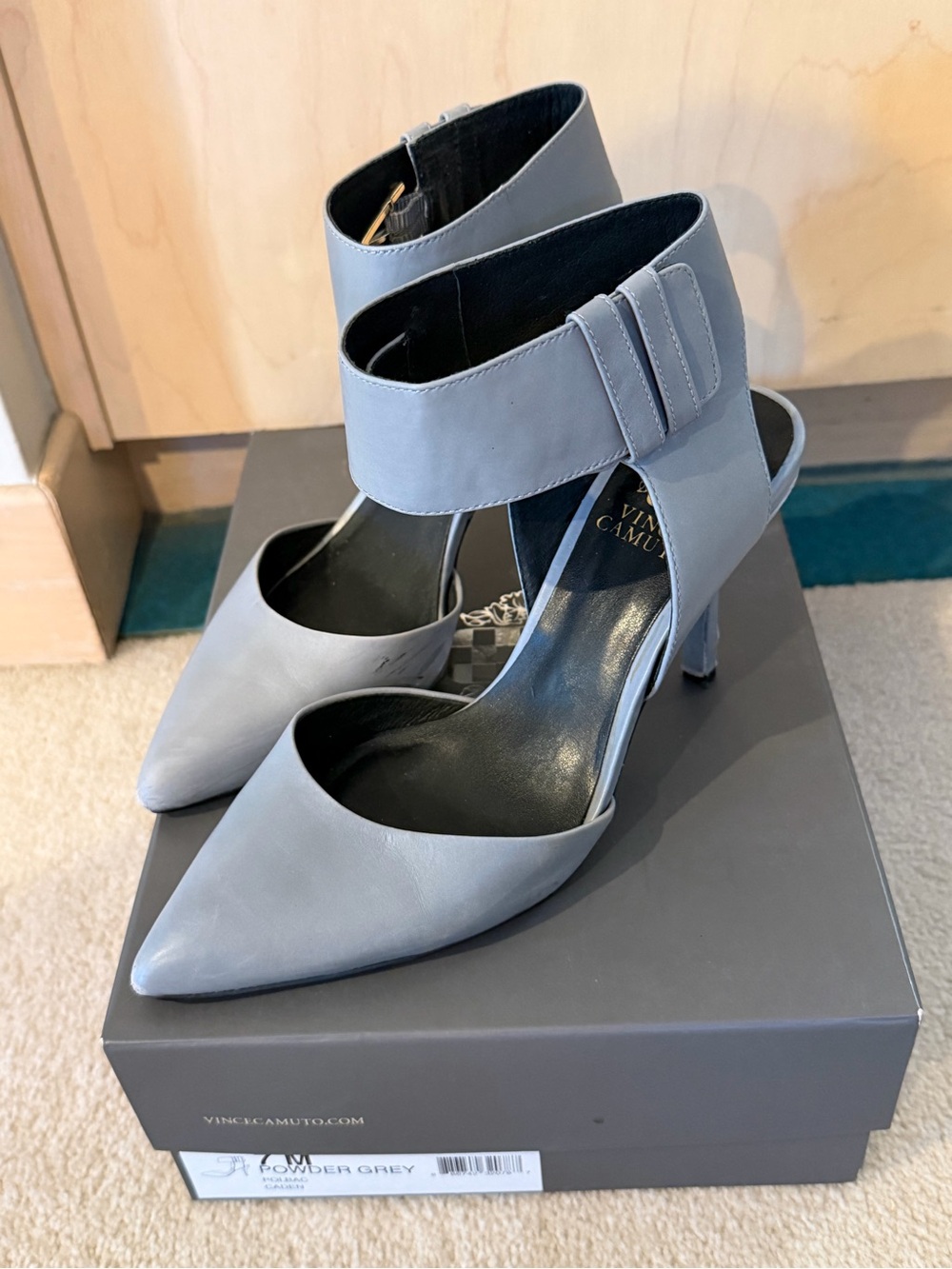 Vince Camuto Powder Grey Polsac Caden Pointed Toe Ankle-Strap Heels 7M